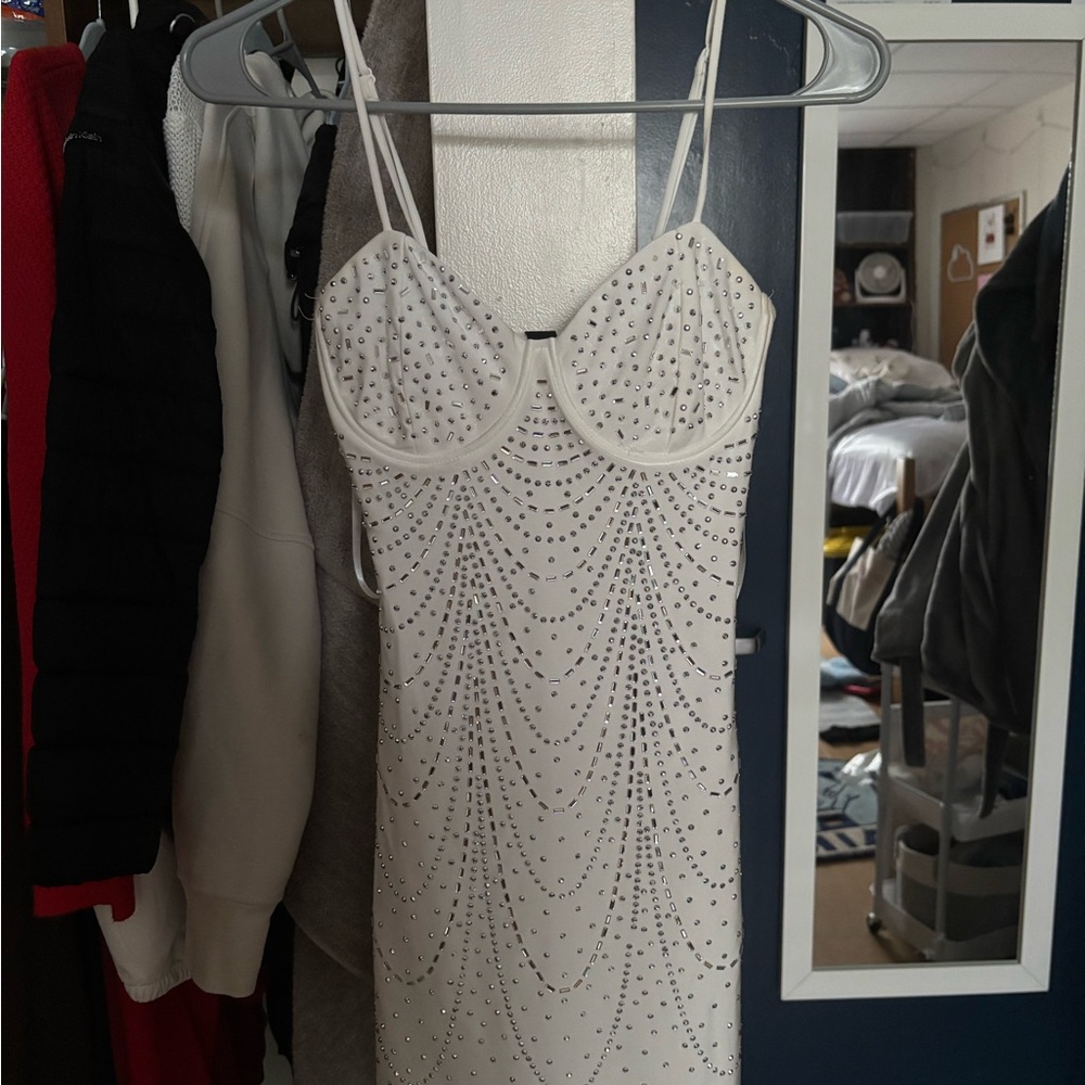 Elegant White Studded Dress